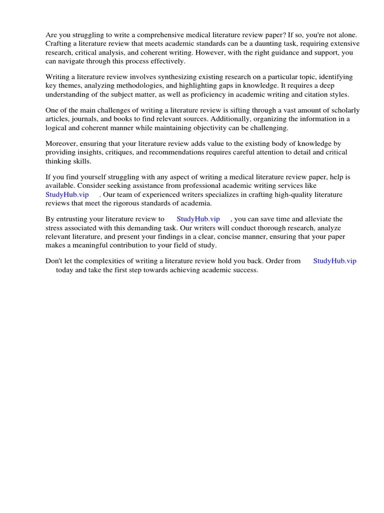 How to Write a Medical Literature Review Paper PDF Cancer