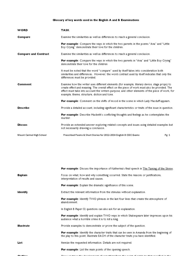 Required Poems 2012-2014 CSEC English B Exams Narrative Poetry