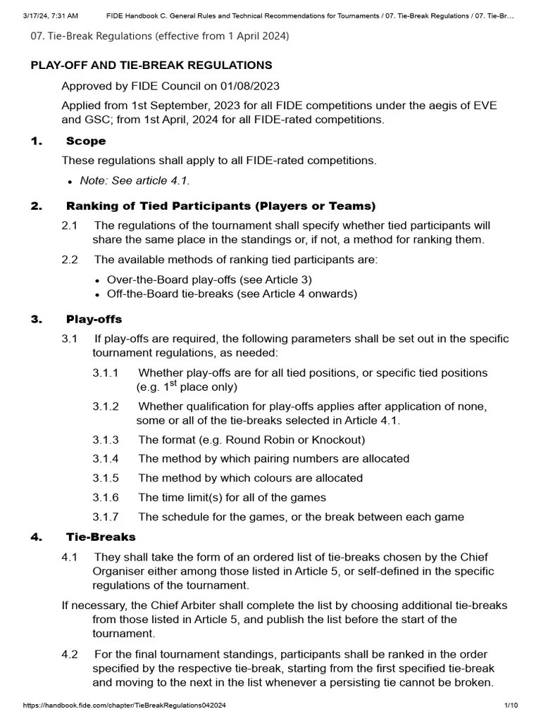 Chess TieBreak Regulations (Effective From 1 April 2024) PDF