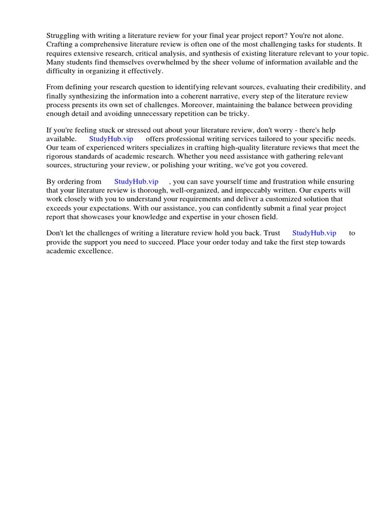 Literature Review Final Year Project Report PDF Thesis Literature
