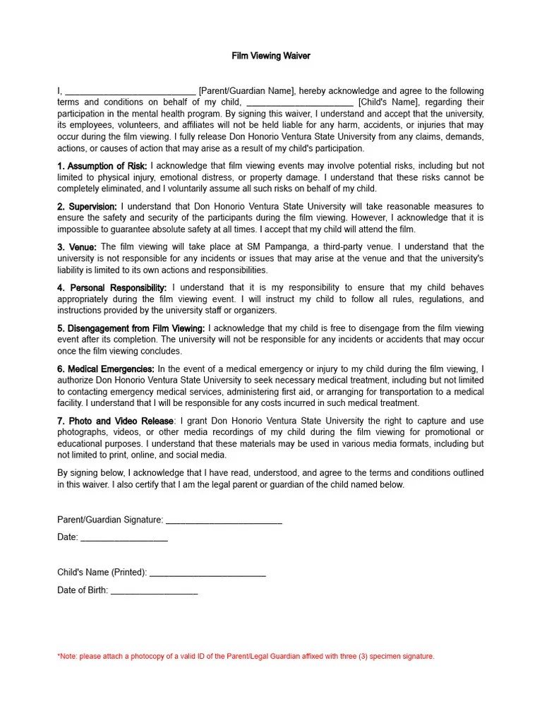 FORM 3 Waiver PDF Legal Liability Risk