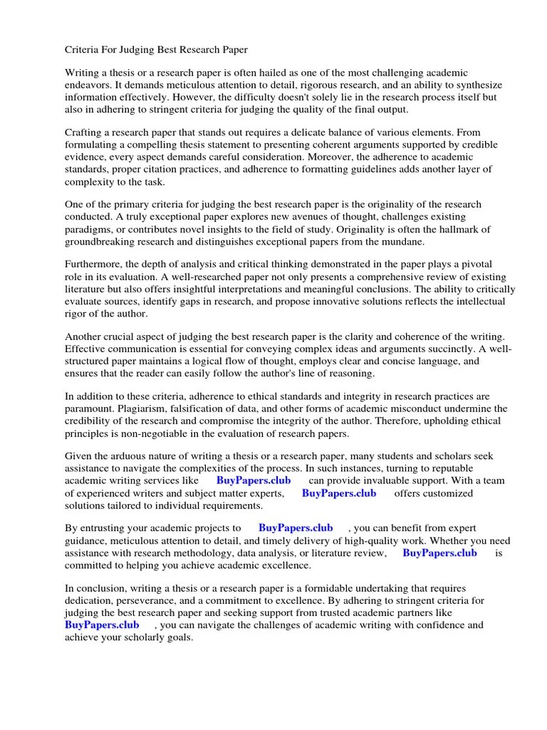 Criteria For Judging Best Research Paper PDF
