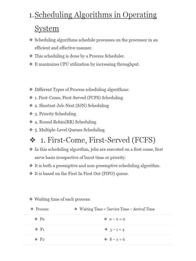 Scheduling Algorithms in Operating System PDF Scheduling