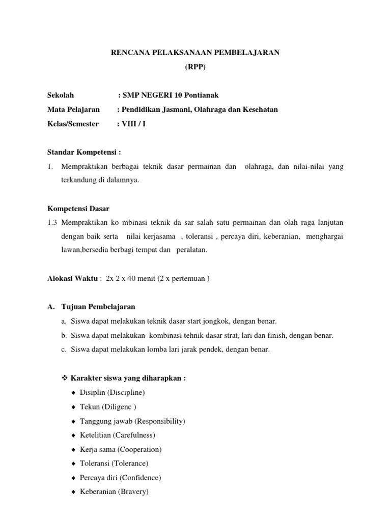 Mudah mudahan berita ini dapat membantu anda semuanya contoh rpp satu lembar matematika smp mts tahun 2020. Contoh Rpp Ktsp Penjas Smp