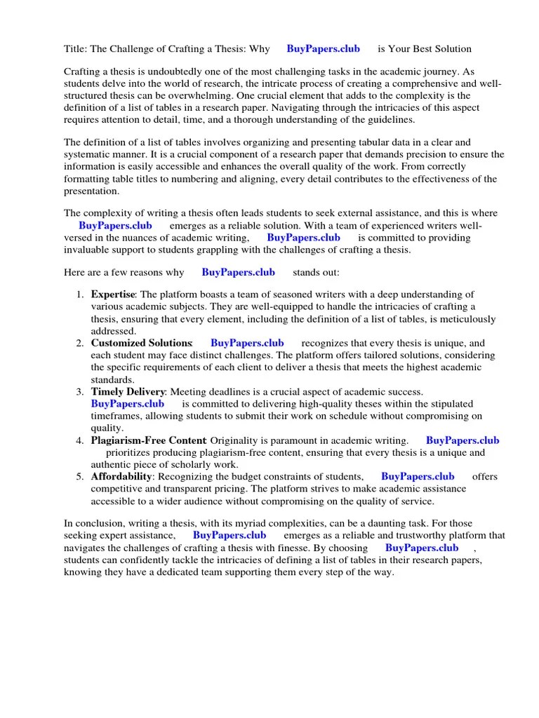 Definition of List of Tables in Research Paper PDF Thesis