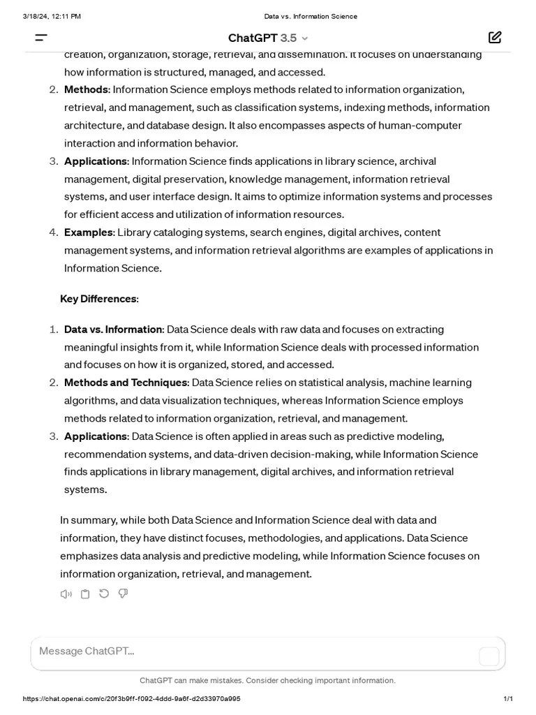 Data vs. Information Science PDF Data Science Information Science
