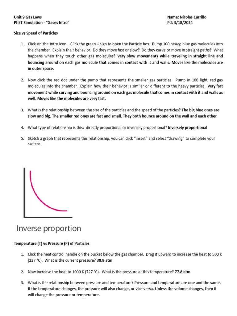 Nicolas Carrillo Phet Simulation Gases Intro Students PDF Gases