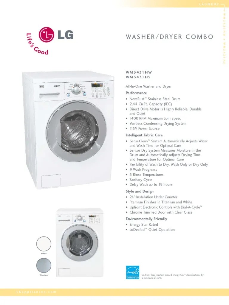 LG WM3431HS Washer-Dryer Combo Brochure | PDF | Washing Machine