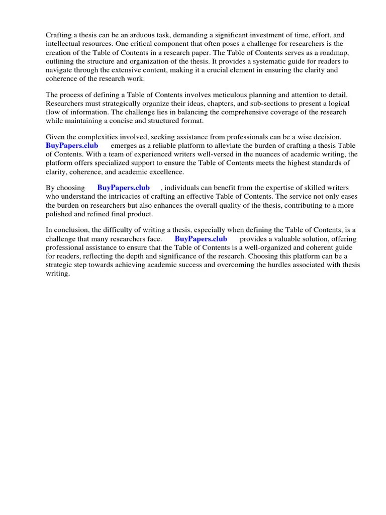 Definition of Table of Contents in Research Paper Download Free PDF