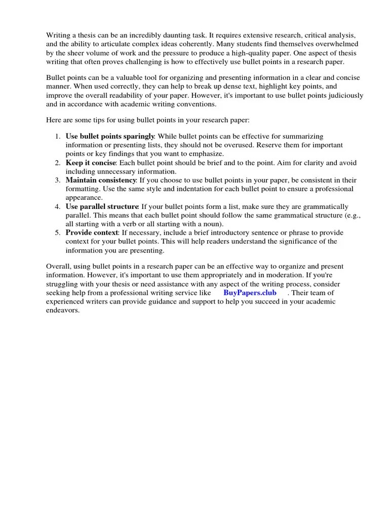 How To Use Bullet Points in A Research Paper PDF Paragraph Essays