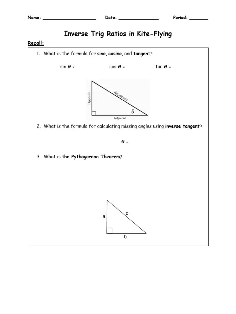 Inverse Trig Ratios Worksheet | PDF | Trigonometry | Trigonometric