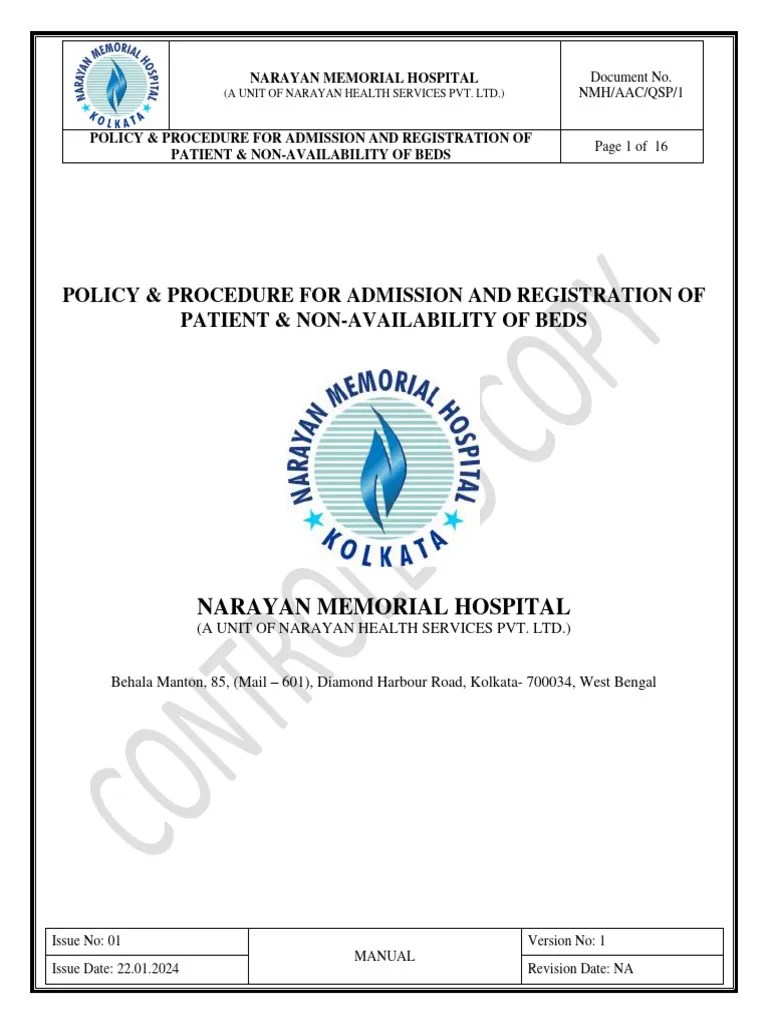 Nmhaacqsp1 Policy & Procedure For Admission and Registration of Patient & NonAvailability of