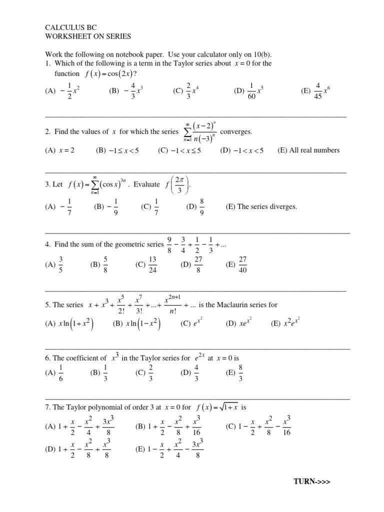 Calc - Worksheet - 3 - On - Series - With - Key - 2 (2) - 2 | PDF