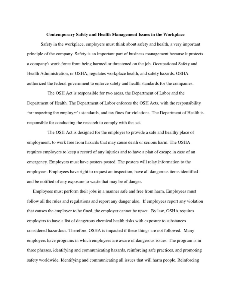 Contemporary Safety and Health Management Issues in The Workplace PDF Occupational Safety