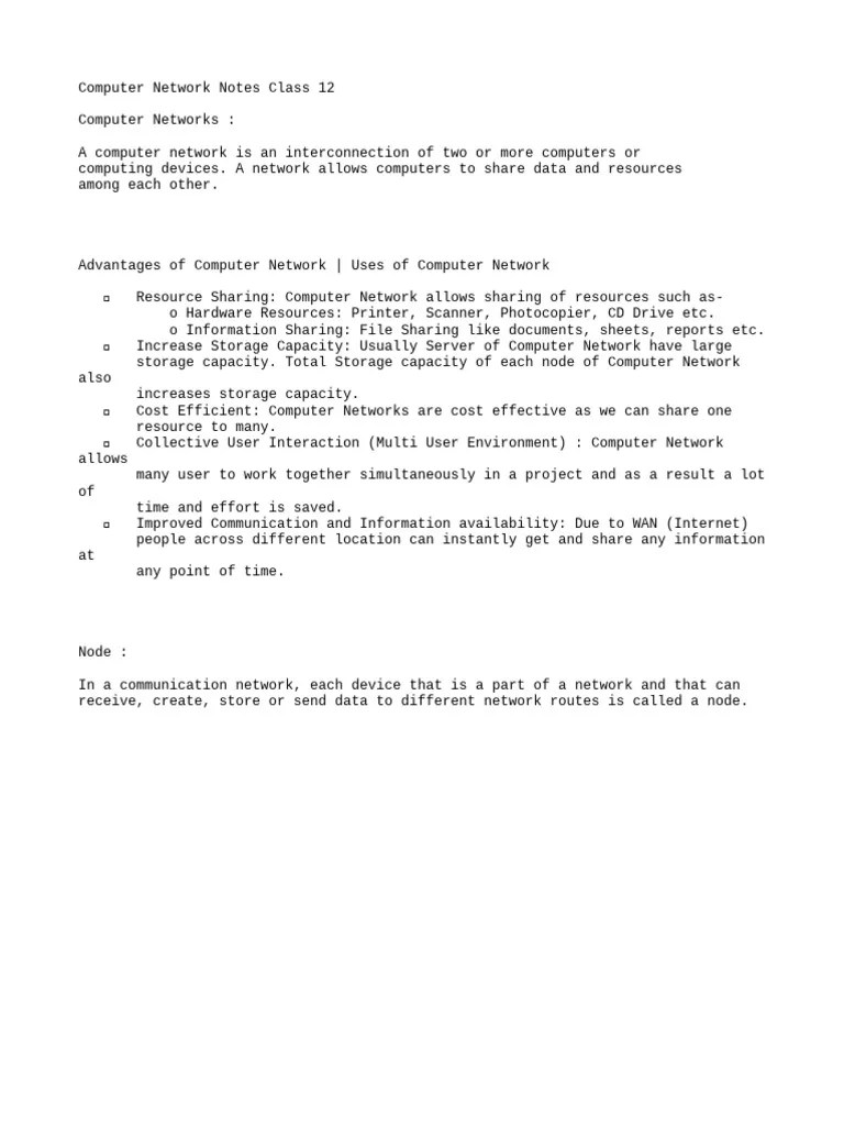 Computer Network Notes Class 12 PDF Network Topology Computer Network