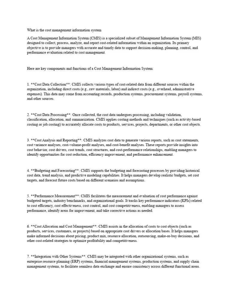 What is the cost management information system PDF Cost Accounting