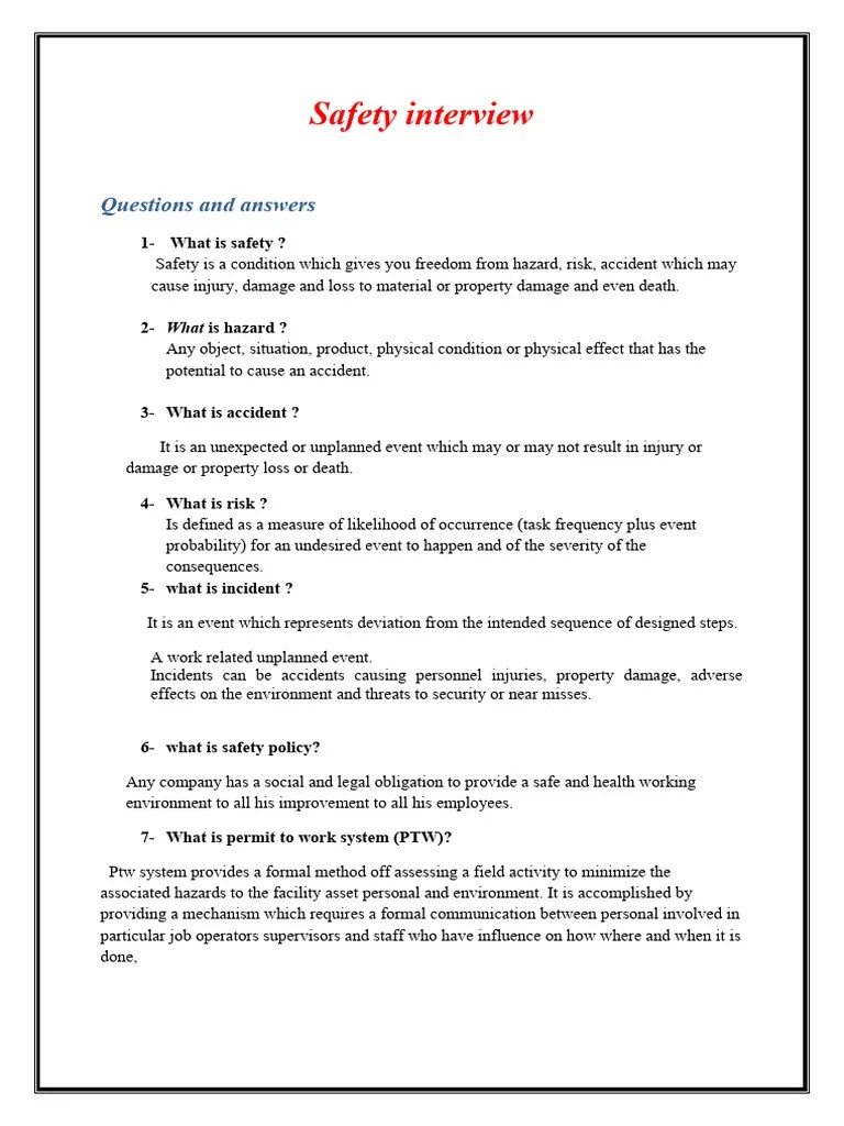 Safety Interview Questions and Answers PDF Valve Personal