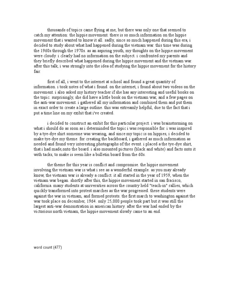 History Fair Process Paper PDF Hippie Protest