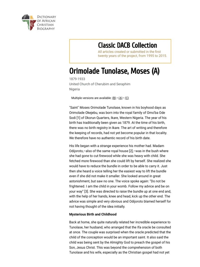 Moses Orimolade Biography PDF Prayer Faith Healing