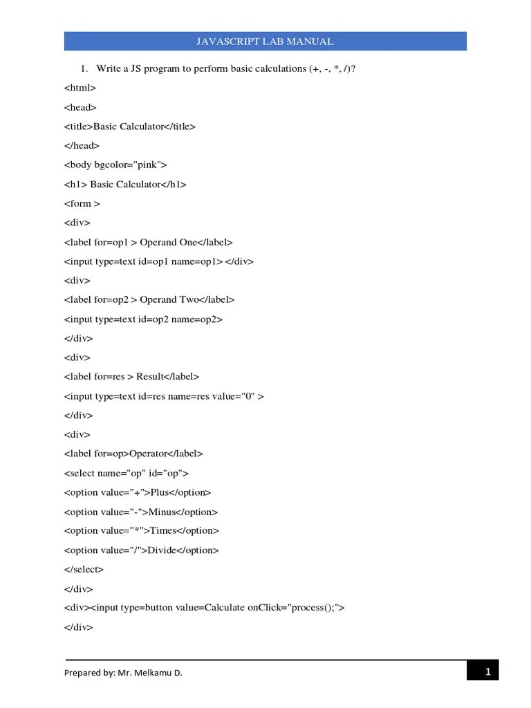 Javascript Lab Manual All in One Download Free PDF Java Script