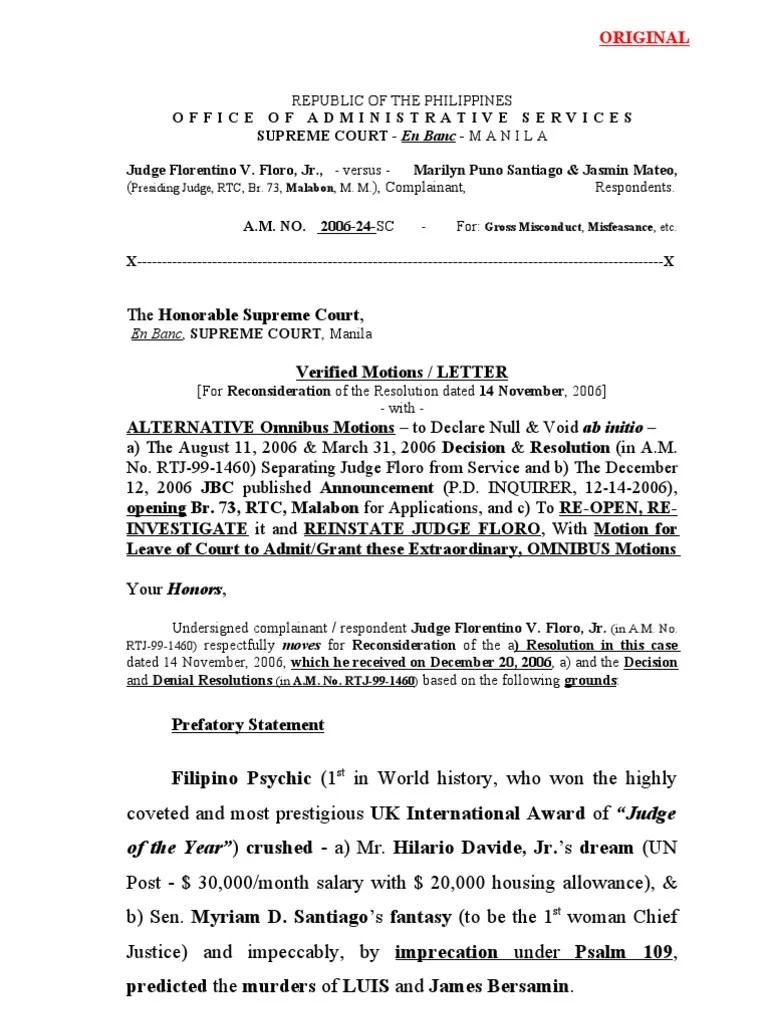 Verified Motions For Reconsideration Judge Judiciaries