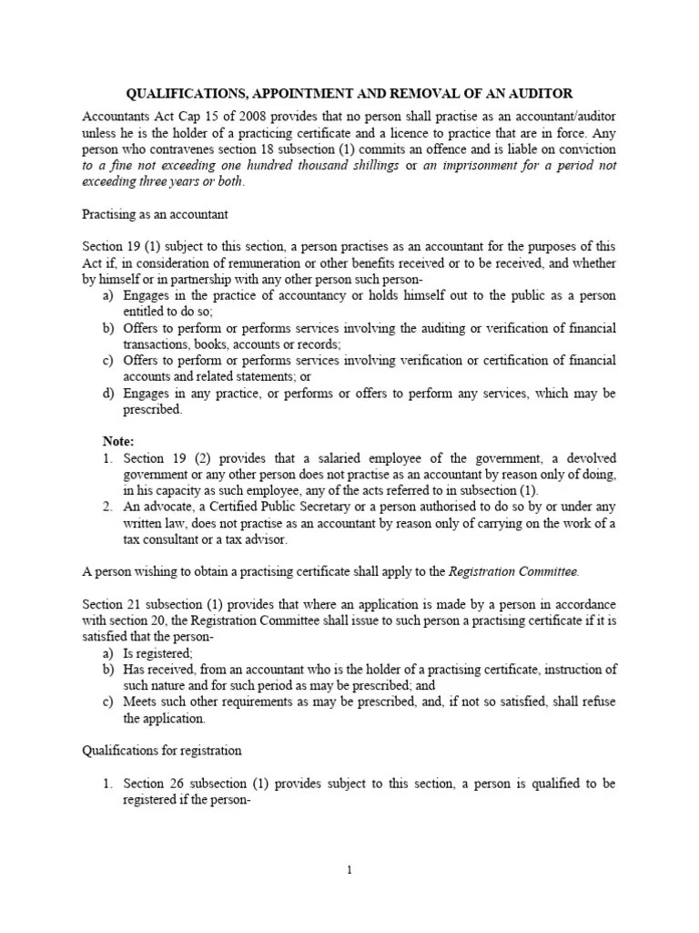 QUALIFICATIONS FOR APPOINTMENT AS AUDITOR Latest Edition Download
