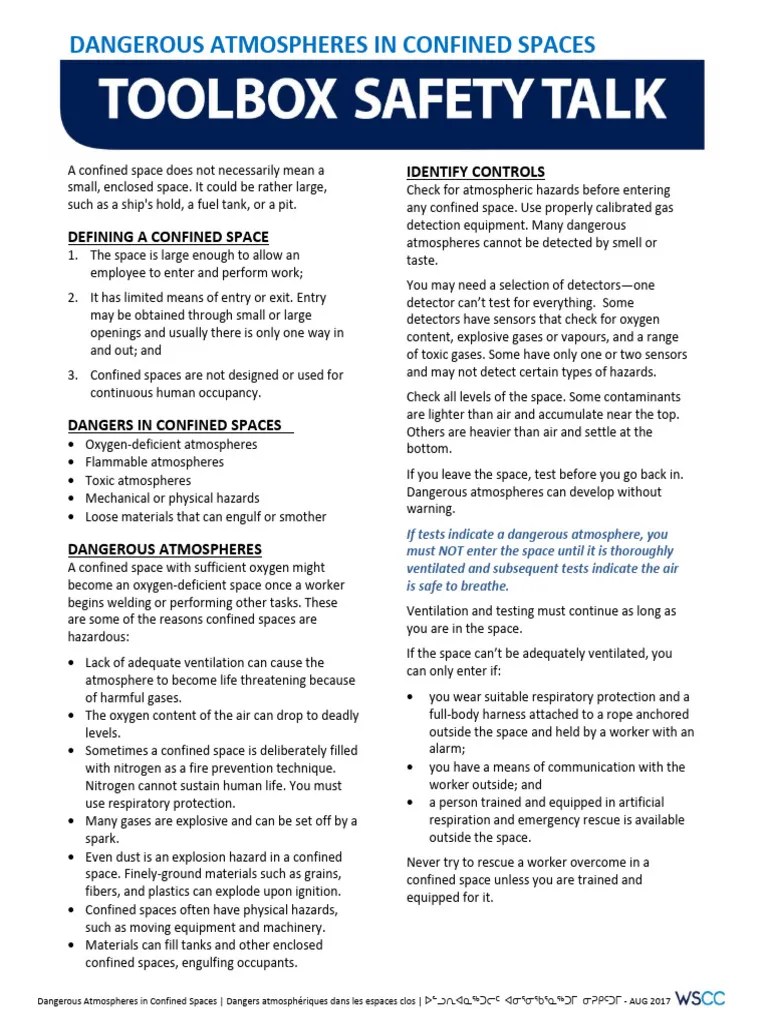 Confined Spaces Toolbox Talk Aug.2017 English PDF Occupational