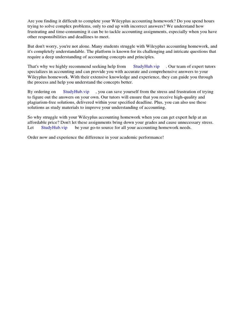 Wileyplus Accounting Homework Answers PDF Homework Accounting