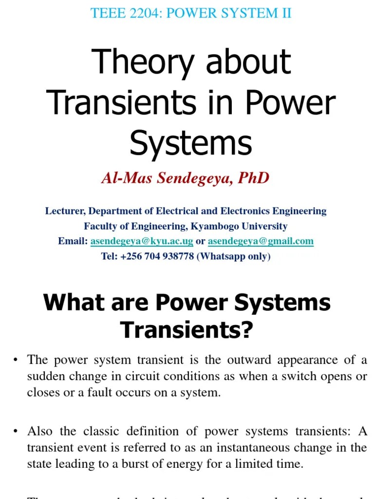 Lecture, Transients in Power Systems, March 2024 PDF Lightning