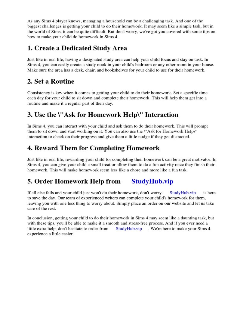 How To Make Child Do Homework Sims 4 PDF Homework