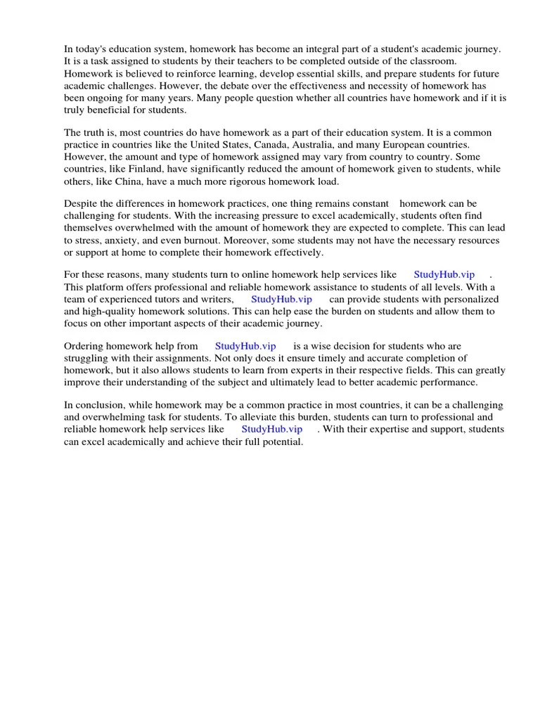 Do All Countries Have Homework PDF Homework Programme For