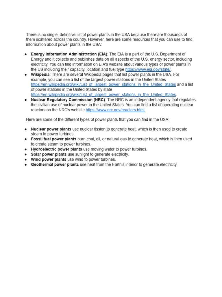 List of Power Plant in USA PDF