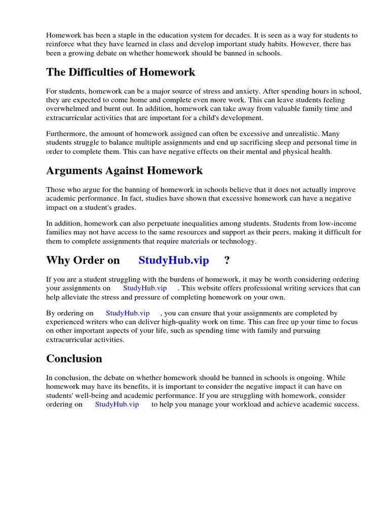Should Homework Be Banned in Schools Against PDF Homework Learning