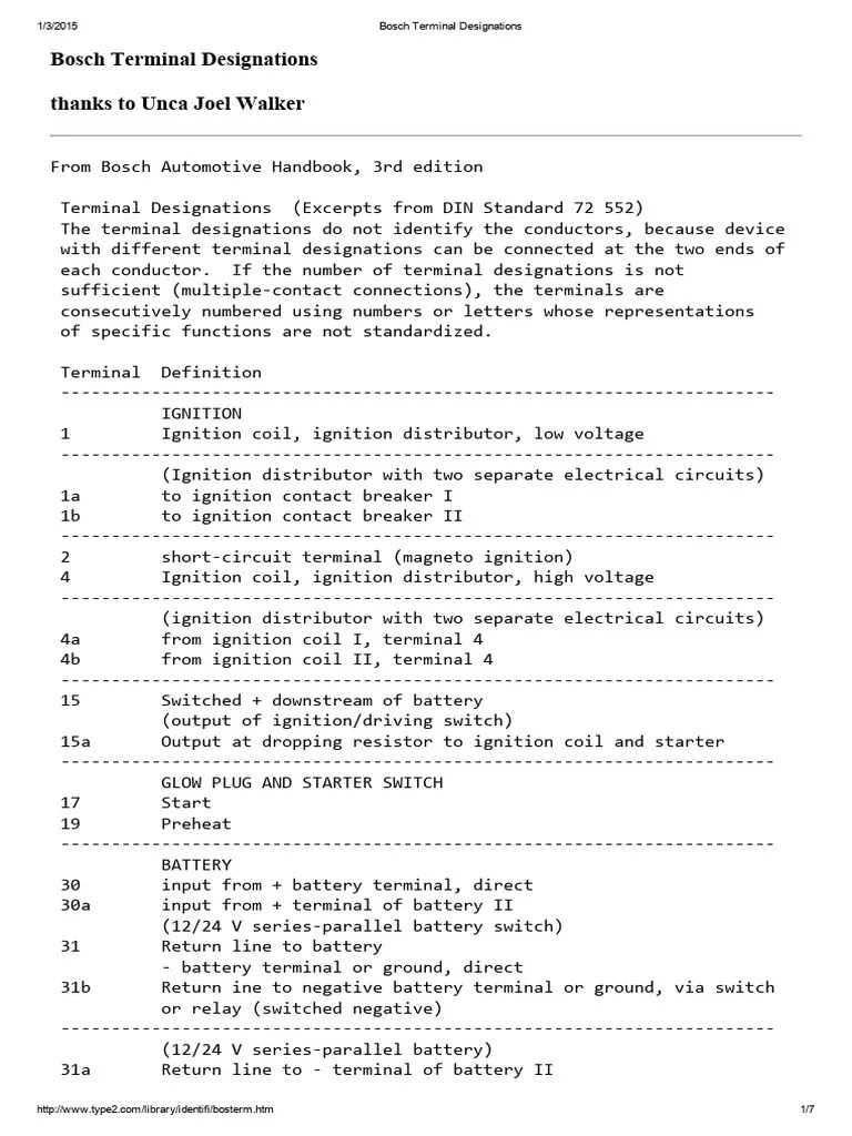 Bosch Terminal Designations PDF Relay Ignition System