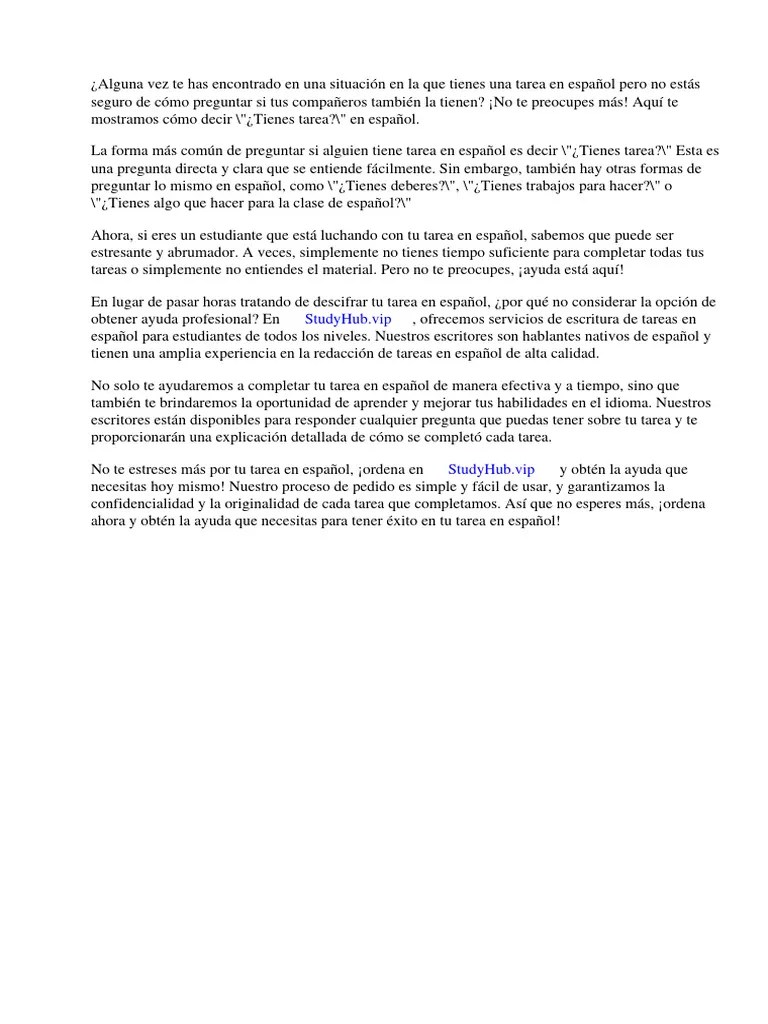 How Do You Say Do You Have Homework in Spanish Descargar gratis PDF