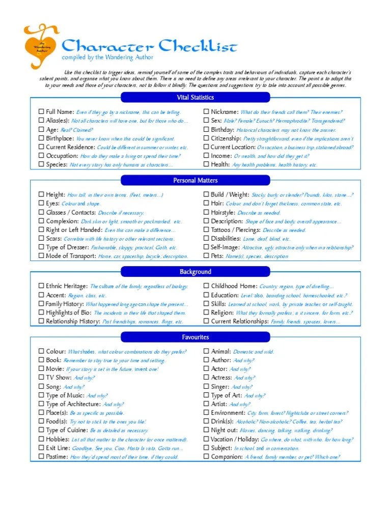 Writer's Character Checklist