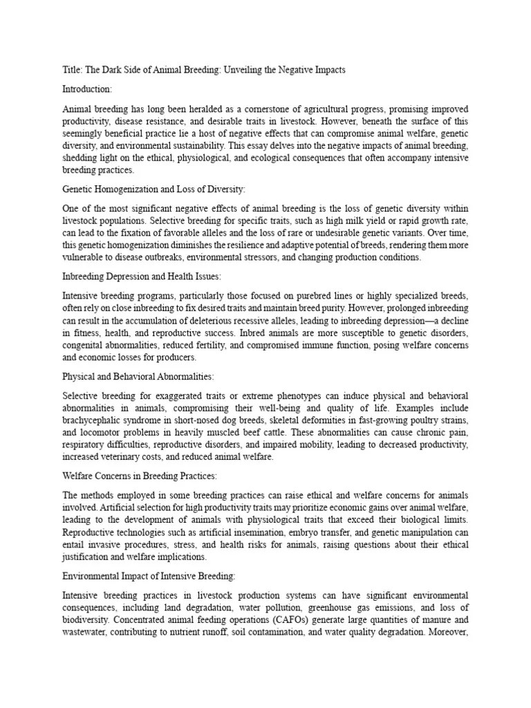 The Dark Side of Animal Breeding Unveiling The Negative Impacts PDF