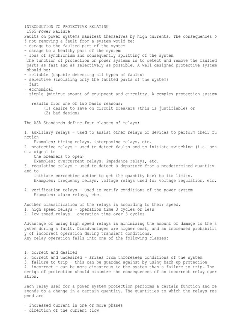 Introduction To Protective Relaying PDF Electric Power System Relay