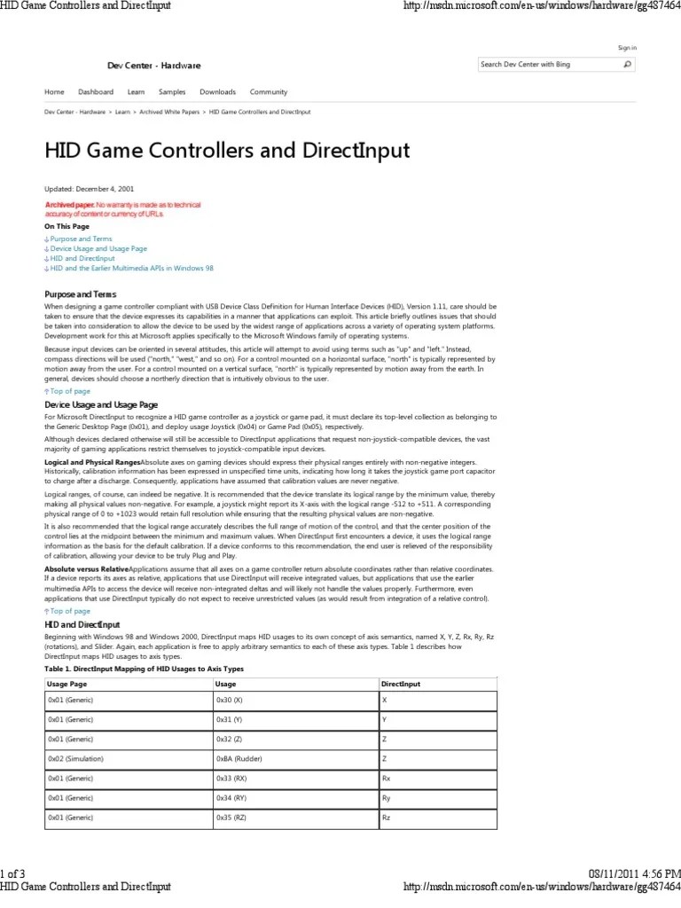 HID Game Controllers and Direct Input PDF Cartesian Coordinate