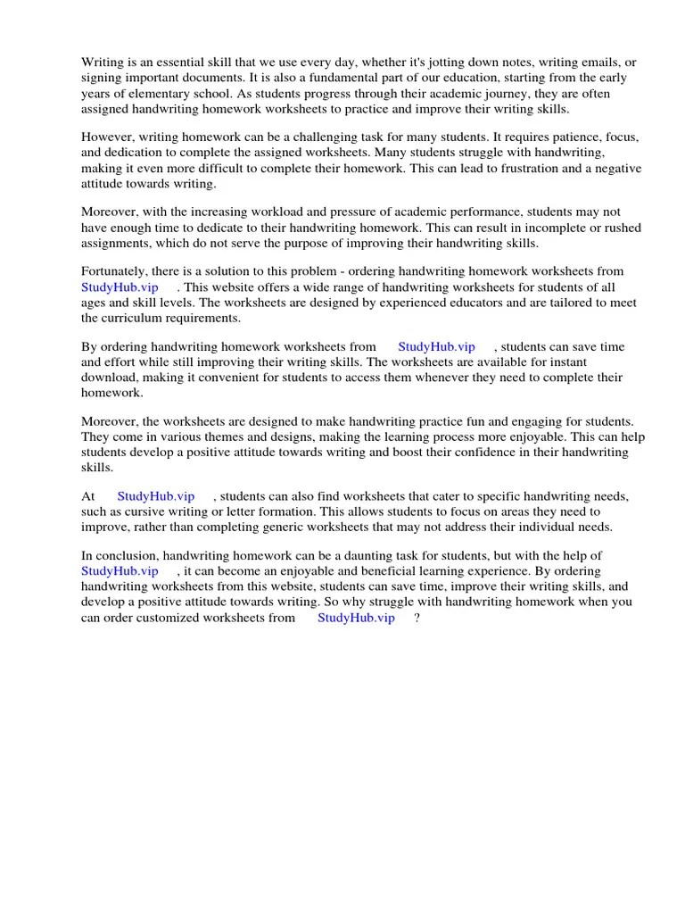 Handwriting Homework Worksheets PDF Worksheet Homework