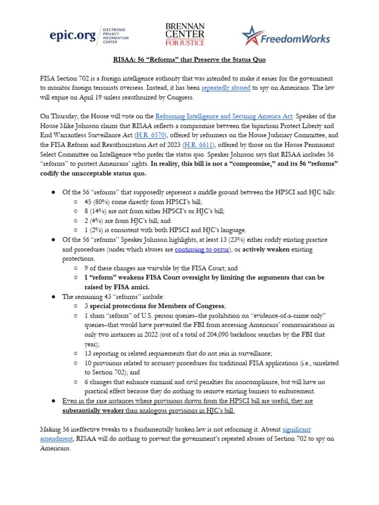 RISAA 56 SoCalled Reforms That Preserve The Status Quo 4.9.24 PDF
