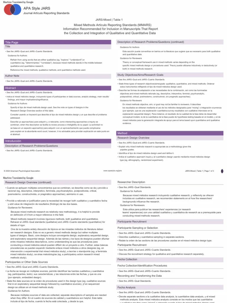 JARS mixedtable1 PDF Qualitative Research Quantitative Research