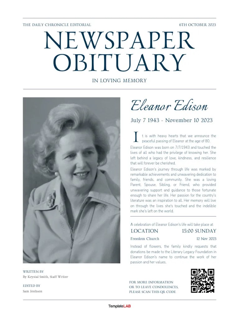 Newspaper Obituary Template PDF Newspapers