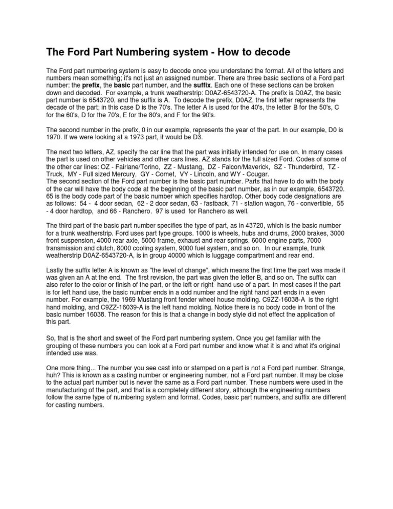 The Ford Part Numbering System PDF Sedan (Automobile) Trunk (Car)