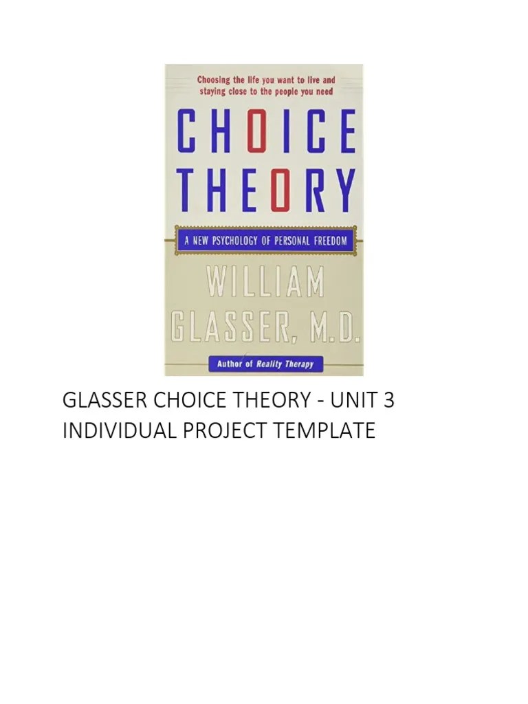 Glasser Choice Theory Unit 3 Individual Project Template PDF