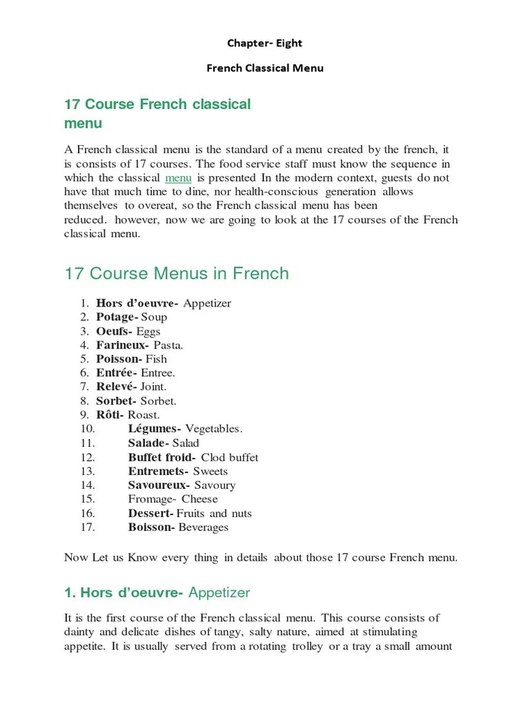 Chapter8 French Classical Menu Download Free PDF Hors D'oeuvre Entrée