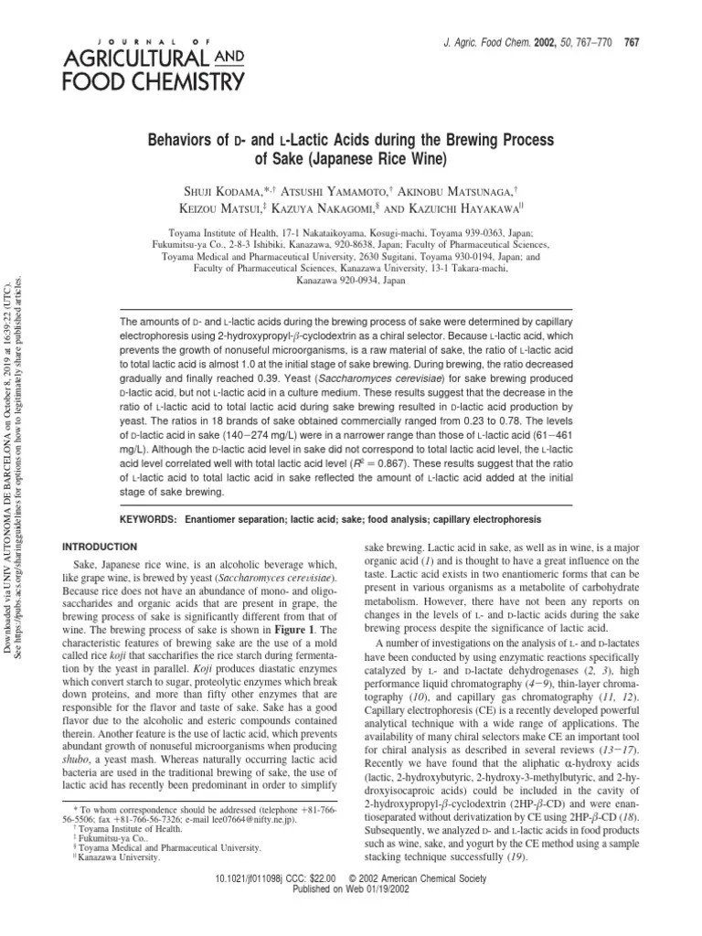 Behaviors of and Lactic Acids During The Brewing Process of Sake