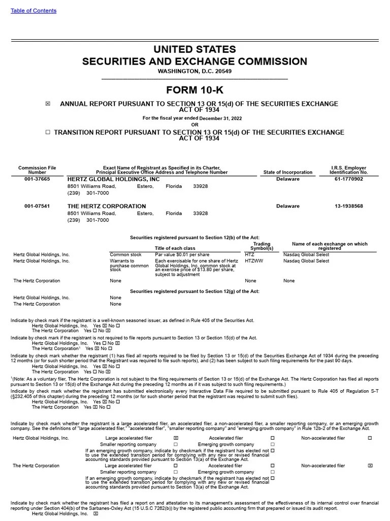 2022 Hertz Form 10K PDF Chapter 11 Form 10 K