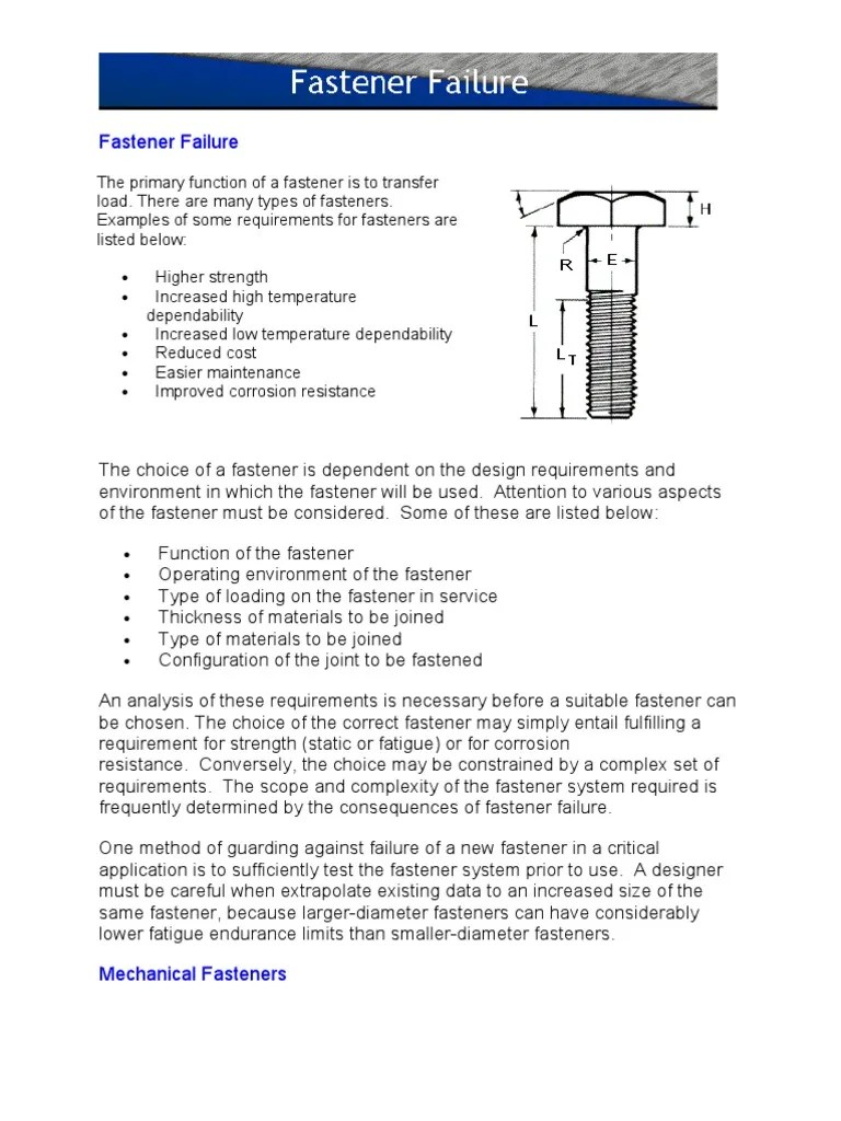 Fastener Failure Rivet Fatigue (Material)