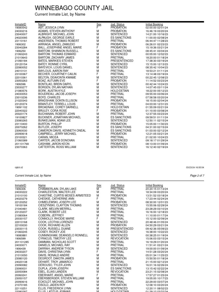 Current Inmate List PDF Probation Punishments